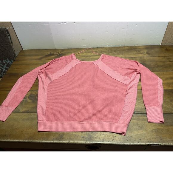 Free People Santa Clara Thermal Salmon Long Sleeve Top Size Medium Oversized - Picture 11 of 11
